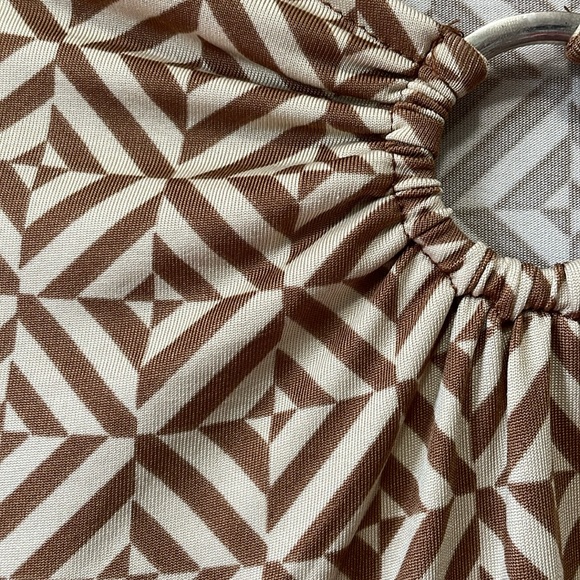 Ardene Long Sleeved Flare Dress - Retro Patterned Print (Brown/Cream) Size XS - Picture 4 of 6